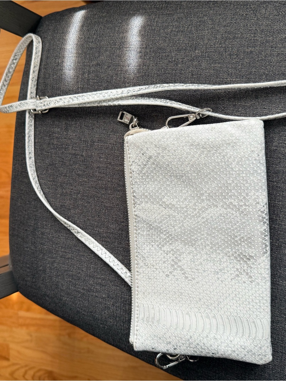 Silver Textured Crossbody Clutch - Elegant Women's Wristlet